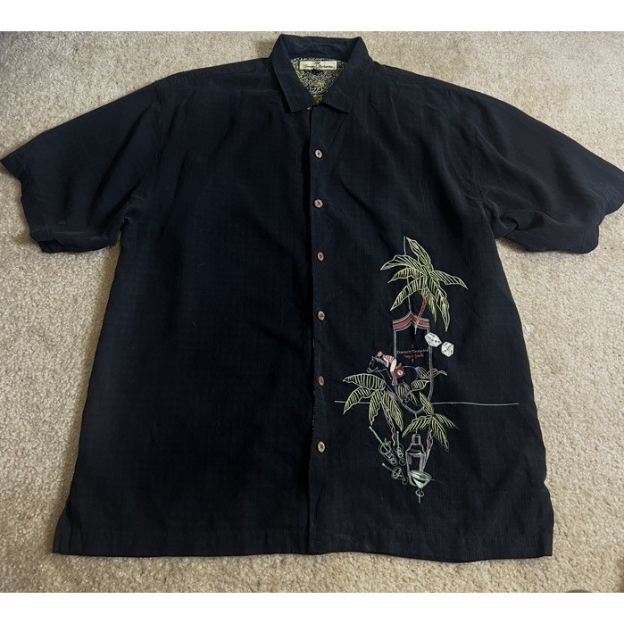 Vintage Tommy Bahama Silk Shirt Xl Rockabilly Retro Loop Collar Jockey Horse